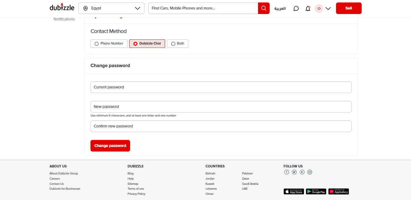 How can I change my password? Egypt